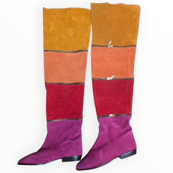 Vintage Shoes - Vintage Colorful Suede Patchwork Zipper Boots